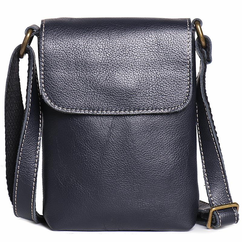 Men'S Genuine Leather Shoulder Small Backpack Crazy Horse Leather Simple Messenger Bag Cowhide Retro Mobile Phone Bag