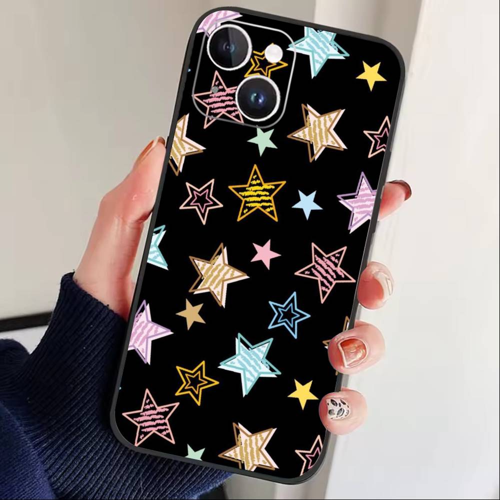 Starry Night whimsical landscape Phone Case For iPhone 16,15,14,13,12,17,Pro Max,Plus Silicone Black Case