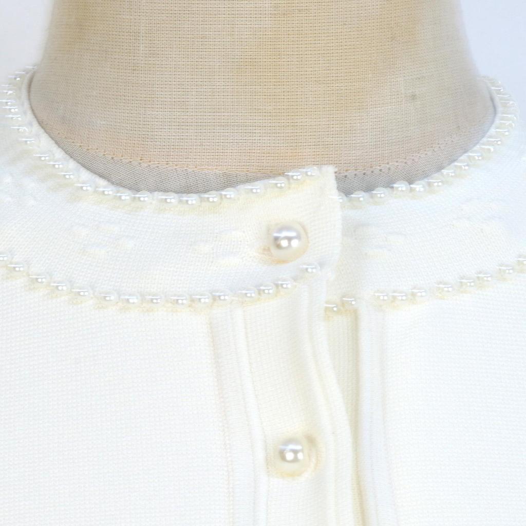 M's 2025 Early Spring Women's French Sleeveless Round Neck Knitted Dress with Pearl Openwork Pattern