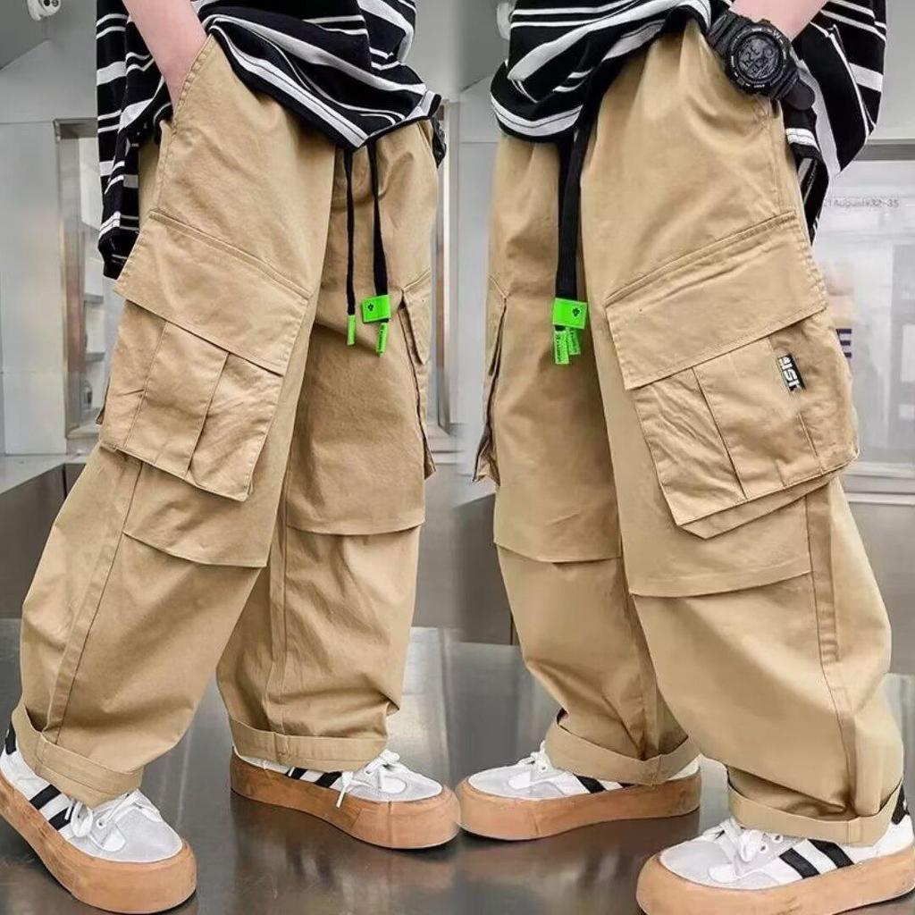 Boys Work Trousers Autumn Models Handsome Trousers Children's Pockets Casual Trousers Middle and Large Children Loose Trousers