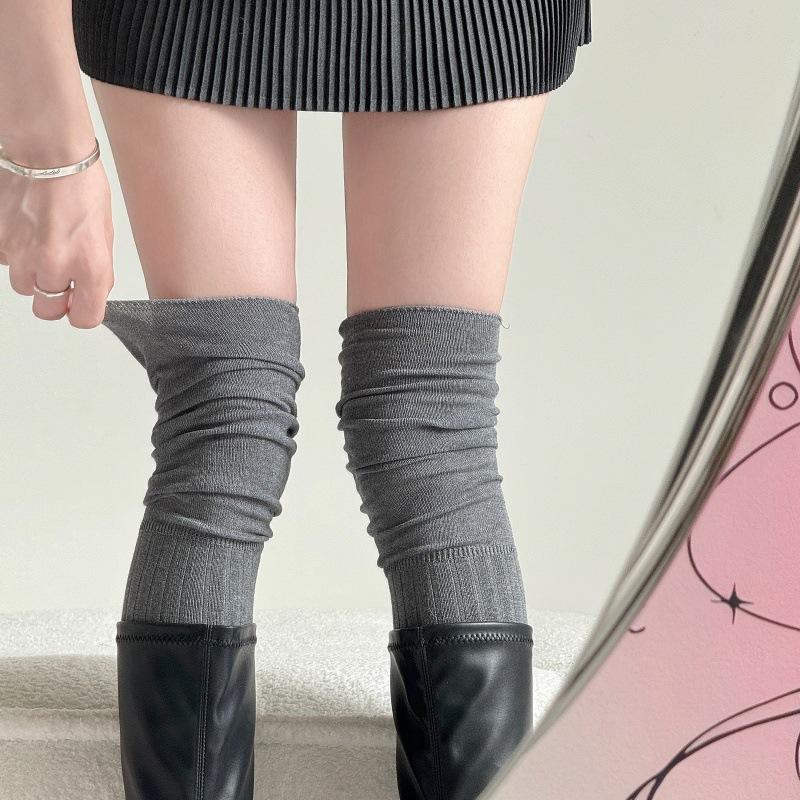 Spring And Autumn Milk White Stockings Women'S Khaki High Stockings Beige Thigh Socks Japanese Splicing Knee Socks Stacking Socks