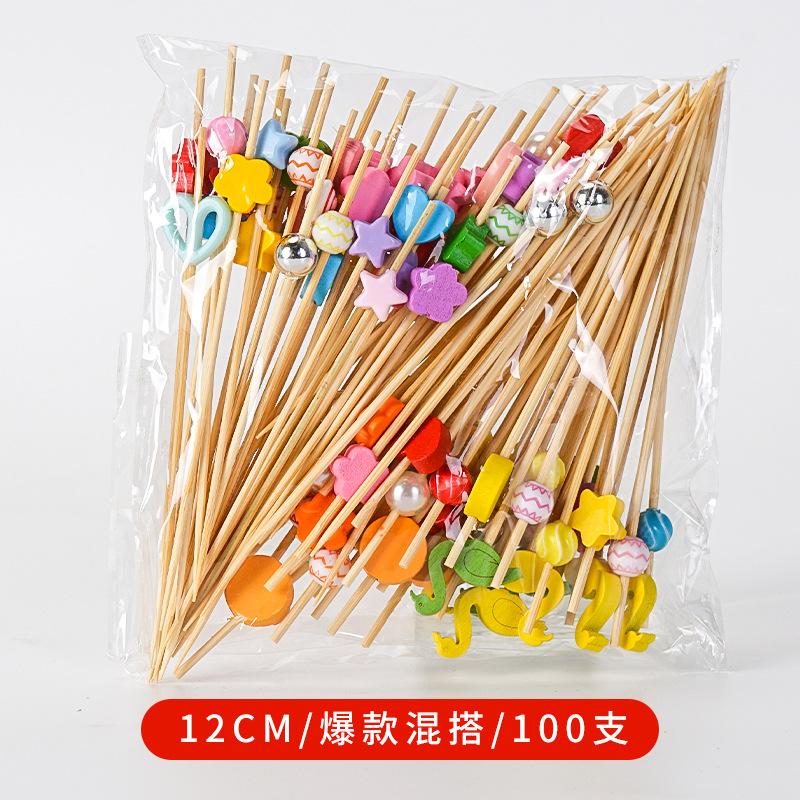 100 Pcs 12cm Cocktail Picks Creative Handmade Heart Shape Bead Appetizer Picks Fruit Toothpicks Party Supplies