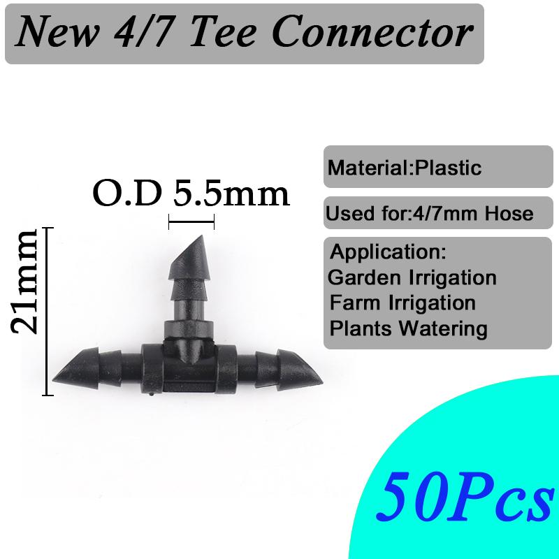 50Pcs Garden Irrigation Connectors 4/7mm 1/4'' Hose Barbed Single Double Tee Elbow Cross Joint Watering Kit Straight Accessories