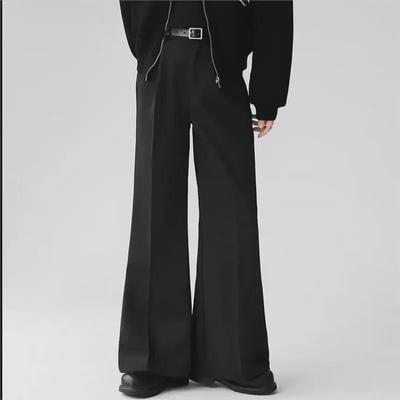 Men's Black Loose Straight Wide-Leg Draped Trousers