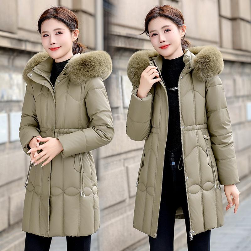 Winter cotton-padded women's new medium and long Korean version waist thickened cotton-padded jacket new cotton-padded coat big fur collar jacket