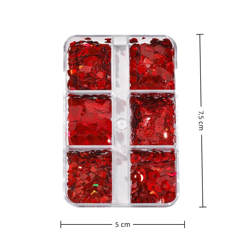 1 Set Shiny Mix Laser Nail Flakes 3D Leaf Nail Decoration 6 Grids Holographic Red Leaves Nail Glitter Sequins
