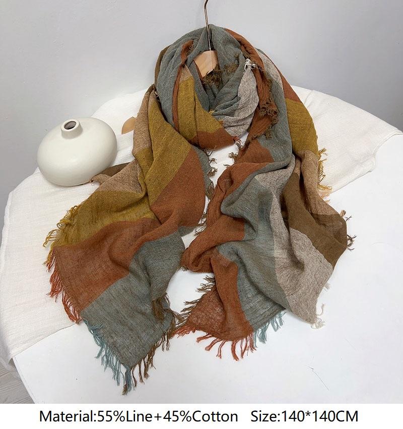 Baumwoll-Leinen gestreifter Kontrastfarben Herbst und Winter Damen künstlerischer und eleganter Stil Schal