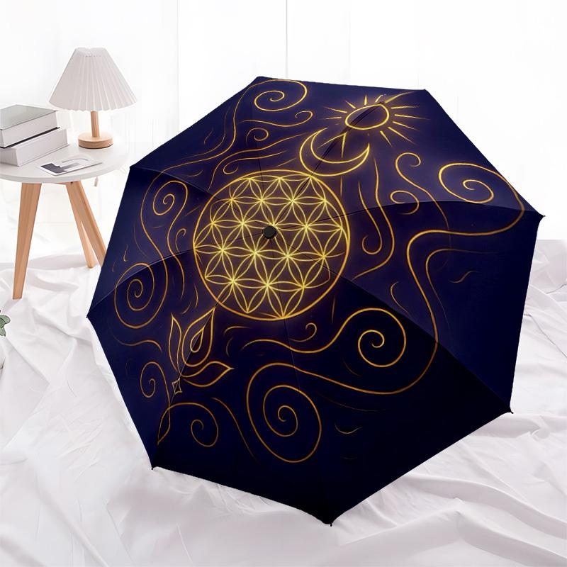 1pc Sacred Geometry Mandala Automatic Umbrella - Automatic Opening And Closing, Sturdy Iron Frame, Formal Occasions yy251018210