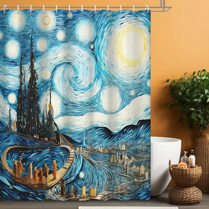 Vincent Van Gogh'S Starry Shower Curtain Can Be Hand-Washed In Waterproof Polyester Fabric Art Design Bathroom Shower Curtain