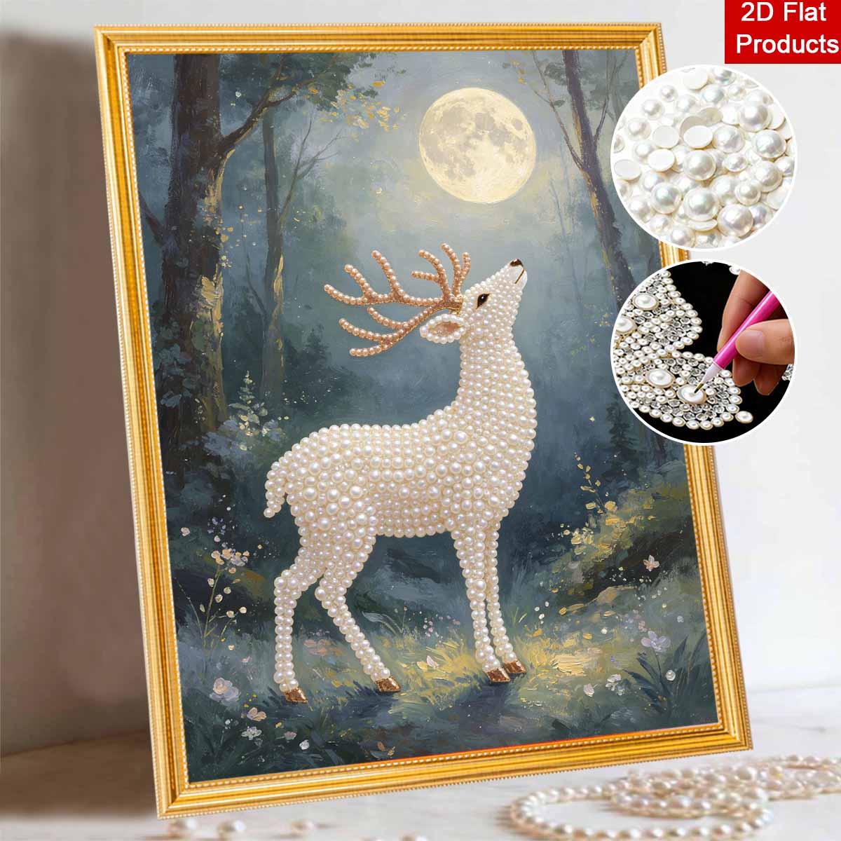 Animal series pearl painting Moon deer diy selfadhesive handmade home decoration painting as a gift 30x40