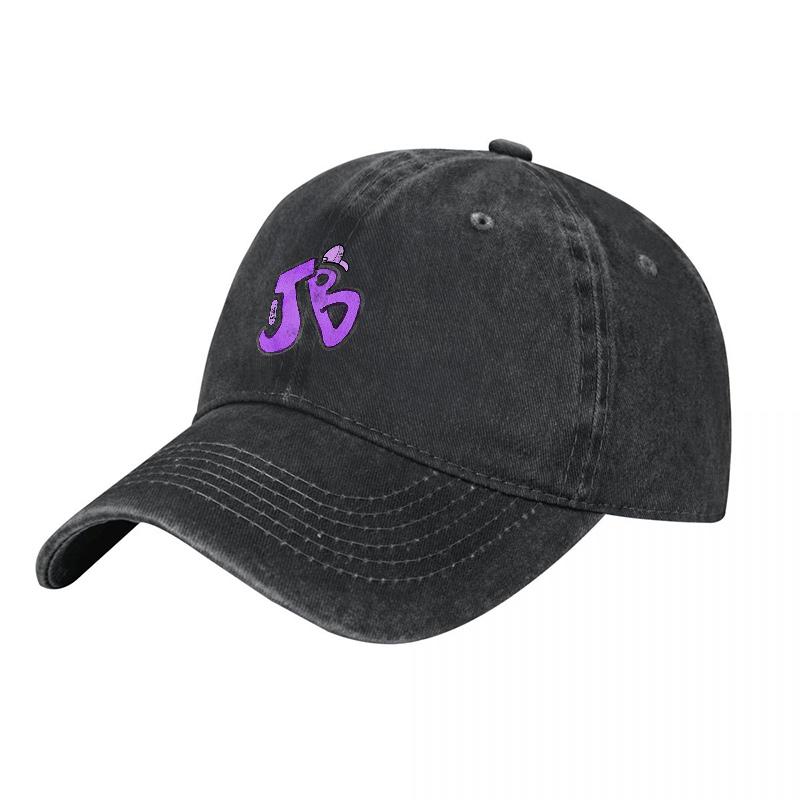 Jb Logo Gewaschene Baumwoll-Baseballkappe Klassische Passform Unisex Verstellbare Mütze Schwarz Mit Violetten Stickereien Stilvolles Tägliches Accessoire