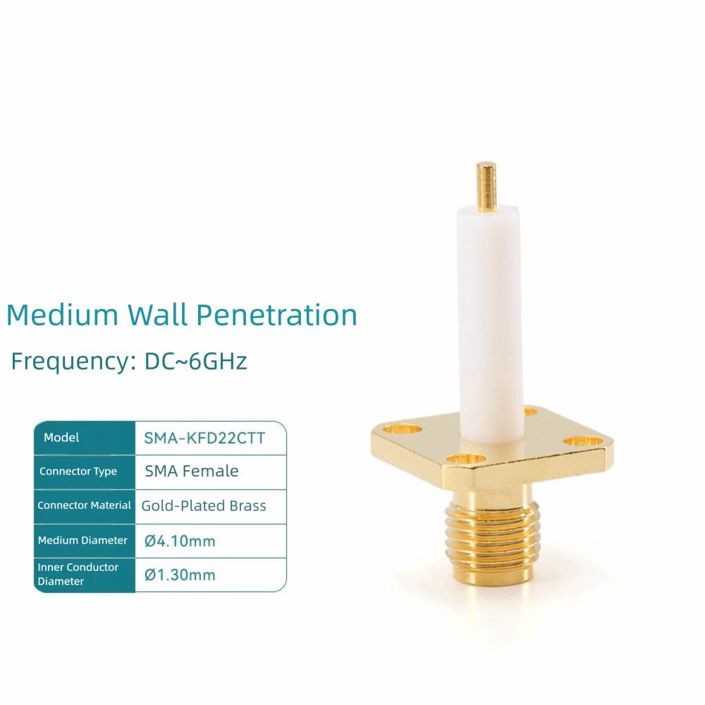 Copper Material SMA Female Connector Four-hole Flange Square Flange RF Coax Connector Gold Plating Solder Terminal