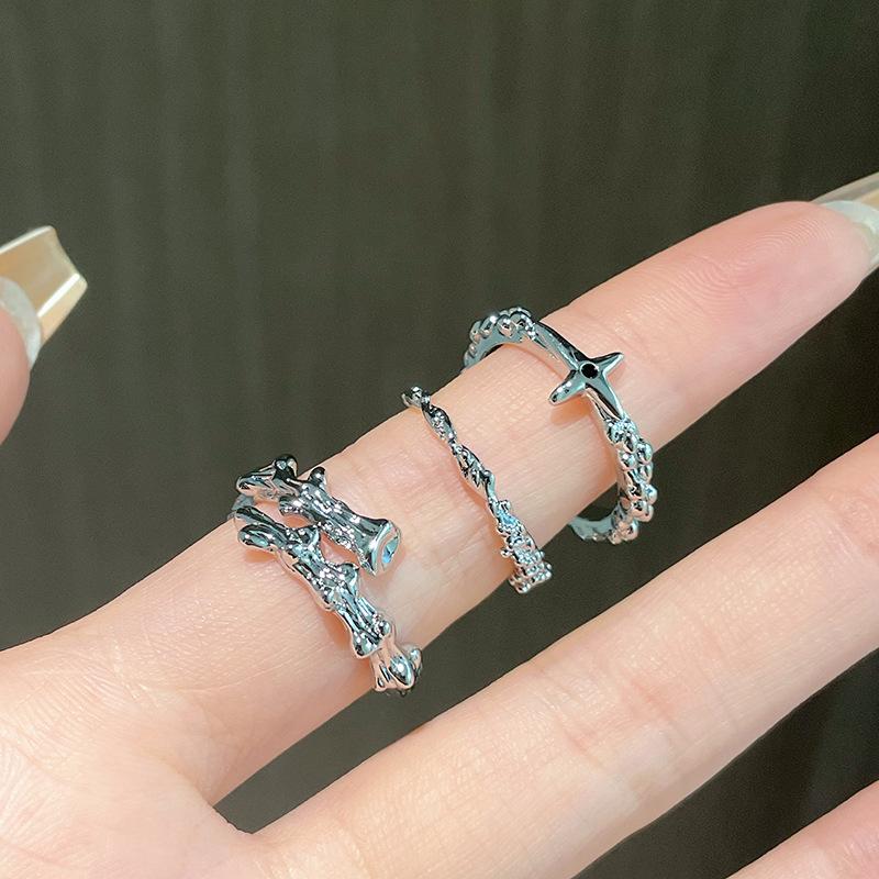 Original Design Simple Fashion Open Ring Set Female Branch Irregular Fold Cross Index Finger Ring