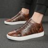 Men's Plus Size Crocodile Pattern High-Top Sneakers, Sizes 38-47, Business Casual Leather Shoes for Fall and Winter