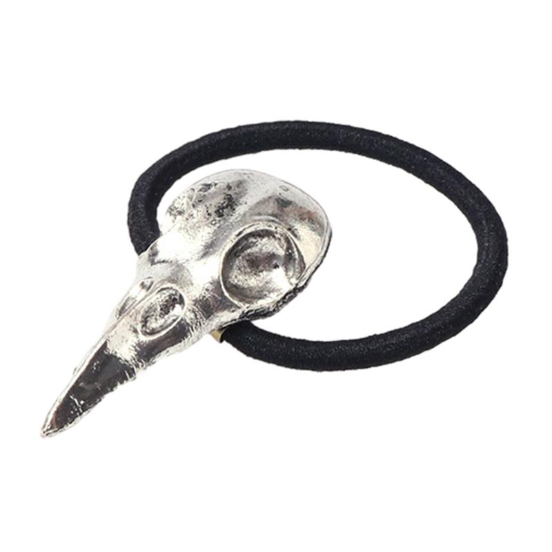 

Crow Skull Ponytail Holder for Female Goth Hair Decors Halloween Party Hairrope 1 античний срібного кольору