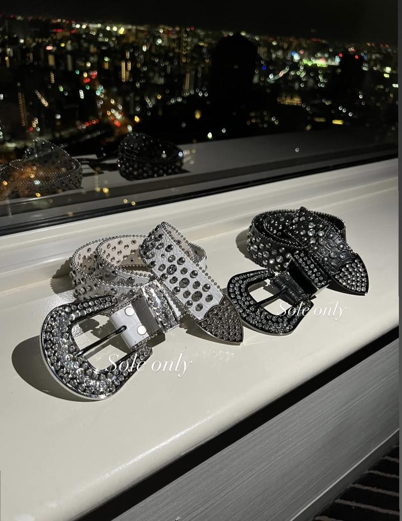 [$ole Only] Sole Only Belt, Glittery Black Bling Bling Hip Hop Western CZ Diamond Artificial Crocodile, 115cm, Cool, Men's, Women's, Unisex (Black