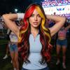 Colorful Highlighted Long Curly Wig 28 Inch Black Red Gold Curtain Bangs Festival Party Synthetic Full Cap Wig for Women