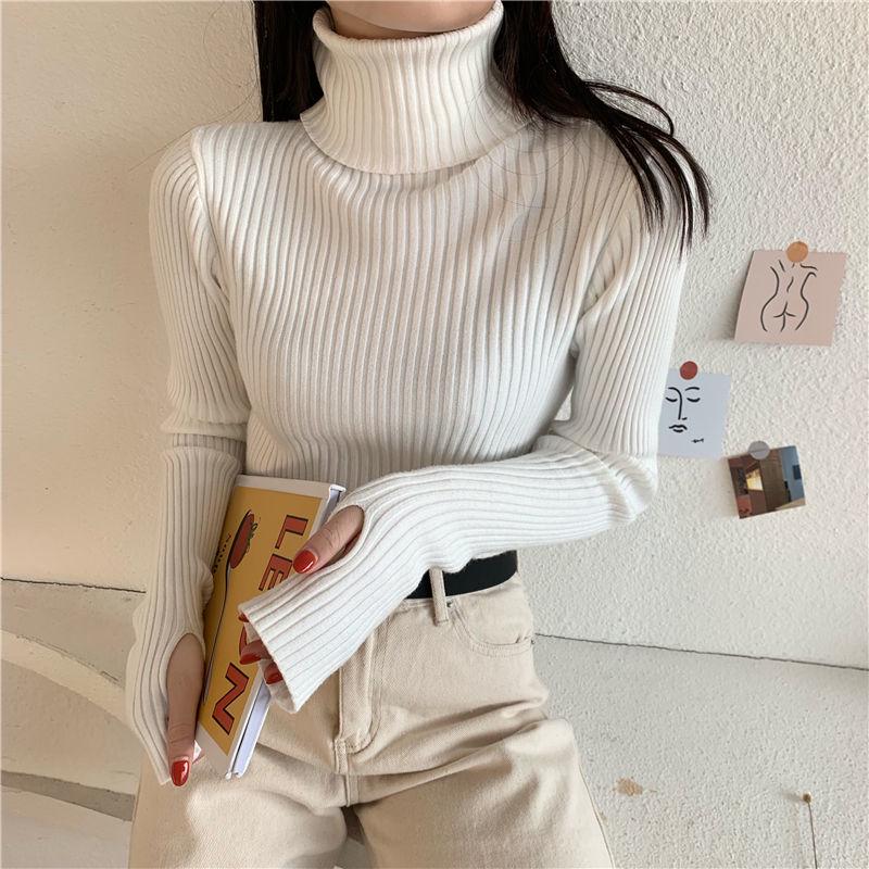 

Женский вязаный свитер однотонный с высоким воротником - Мягкий, приталенный, универсальный стиль колледжа для осени/зимы 2024 3XL: 135-155 jin