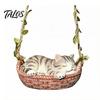 Pastoral Style Gardening Decoration Hanging Basket Cat Statue, Cute Sleeping Kitten Figurine, Resin Statue for Garden Ornament Outdoor Patio