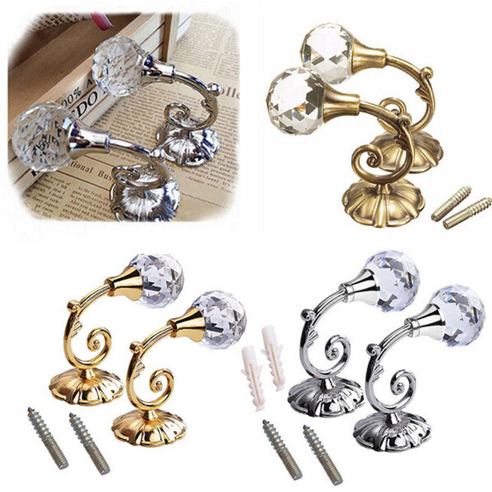 2X Large Metal Crystal Glass Curtain Holdback Wall Tie Back Hanger Holder