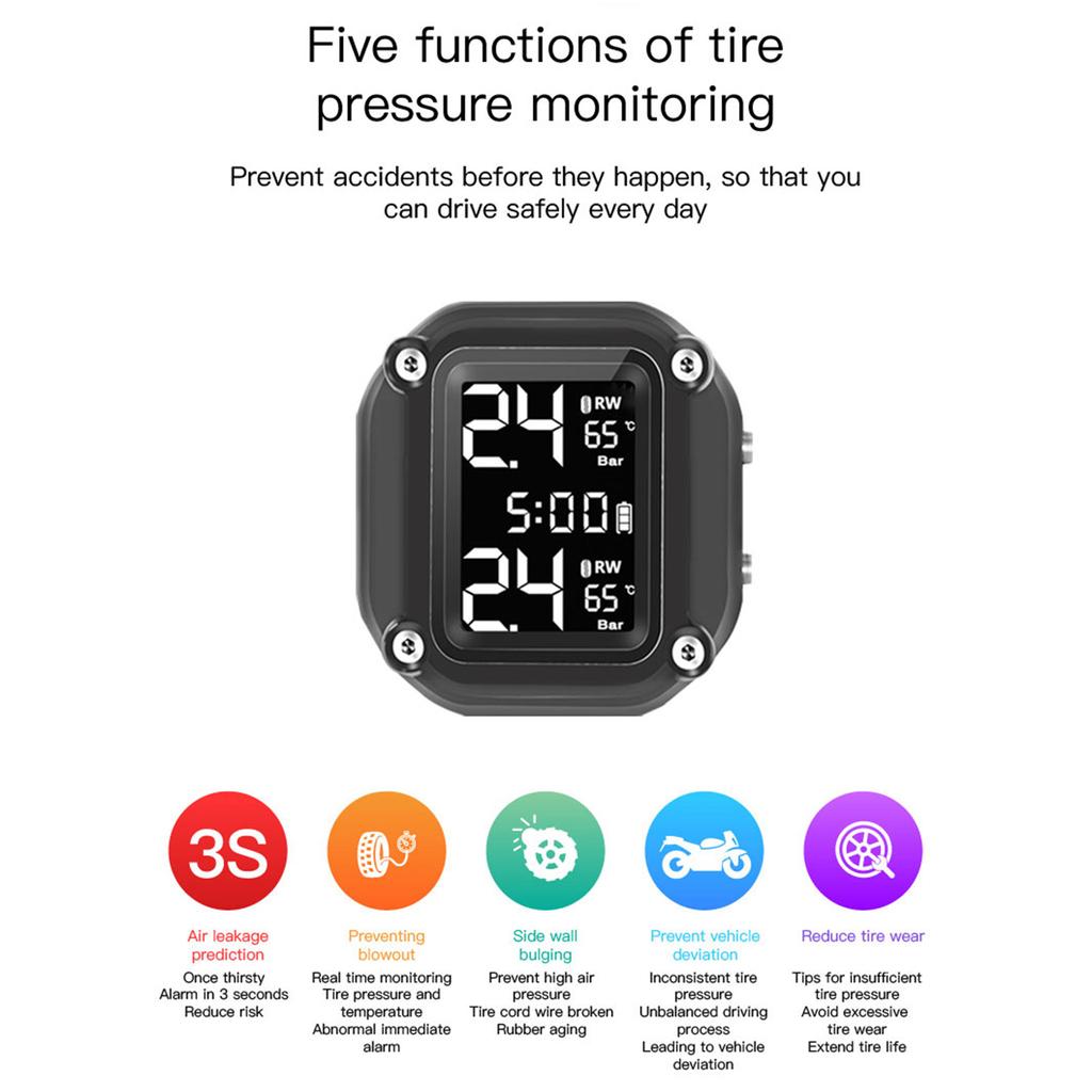 Motorcycle Wireless Tire Pressure Monitoring System USB Charging TPMS for Motorcycle with 2 External Sensors
