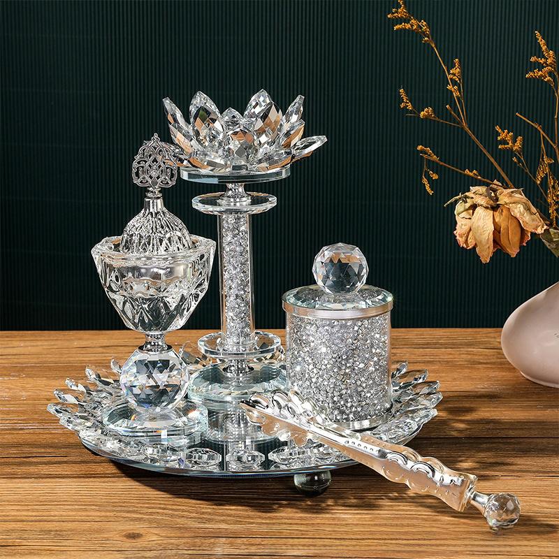 1 Set Muslim Censers Yoga Room Lotus Gift Crystal Luxury Diamond Home Glass Incense Burner Set Wedding Multiple Options Available