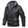 European size leather jacket retro locomotive PU leather jacket autumn and winter removable men's hooded jacket