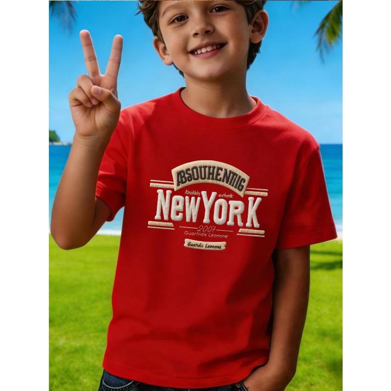 European sizes Boys' Fashion Short-Sleeve T-Shirt, Campus Style Casual Short-Sleeve Summer Top, Cotton Stylish Outerwear Short-Sleeve Tee