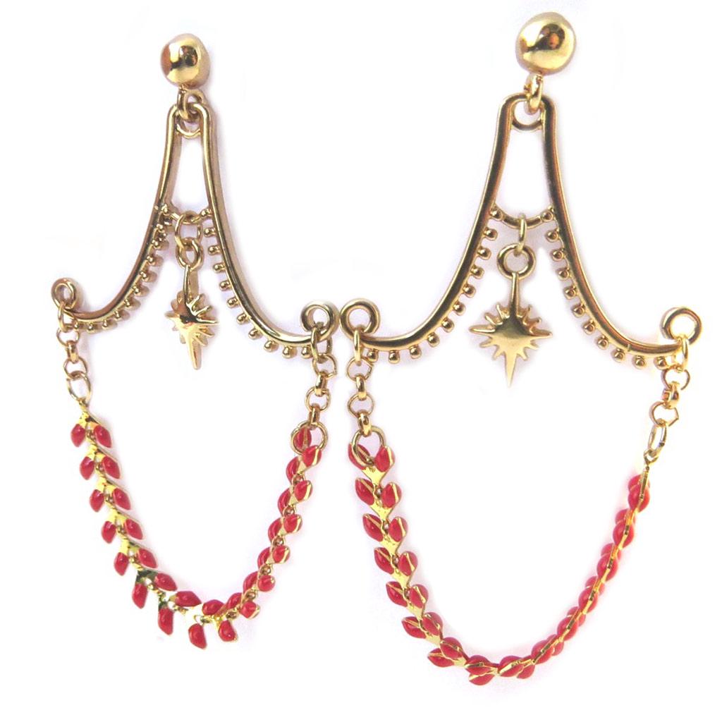 Les Trésors De Lily [P1906] - Artisanal Earrings 'Azuni' Golden Red (handmade)