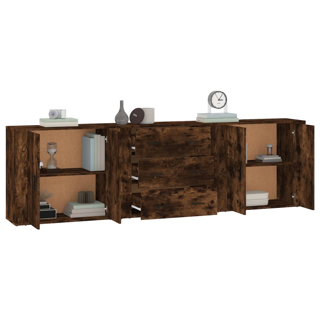 Sideboards 3 pcs Smoked Oak Wood Composite
