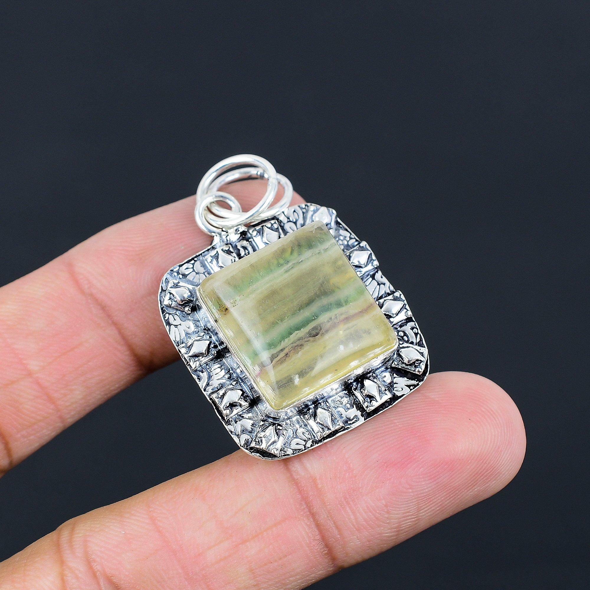 Friendship Day Deal 925 Silver Third Eye Chakra Multi Fluorite Stone New Pendant