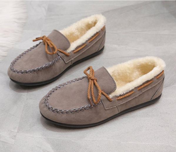 Women's Fluffy Fur Flats Buckskin Boots Comfortable Elegant Fabric Suede Ballet Snow Boots Warm Round Toe Winter 2024