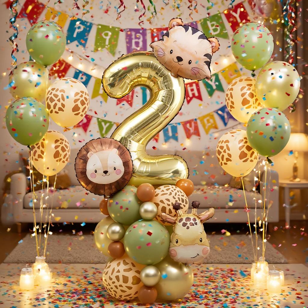 Forest Party Balloon Set Cute Animal Head Tiger Lion Giraffe Balloon, 32 inch Digital Balloon Jungle Theme Birthday Decoration