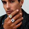 Personalisierter Bildring für Männer Jungen,Edelstahl Wolf Keltisches Knotenbild Siegelring,Schulclub Abzeichen Familienfoto Ring