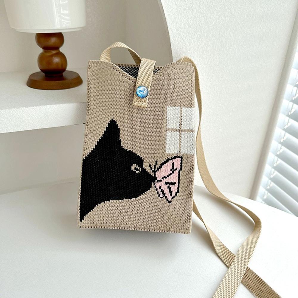 FASHION 2024 Knitted Mini Cross-Body Mobile Phone Bag Korean Versatile Student Commute Shoulder Bag Square Small Purse Handbag For Women