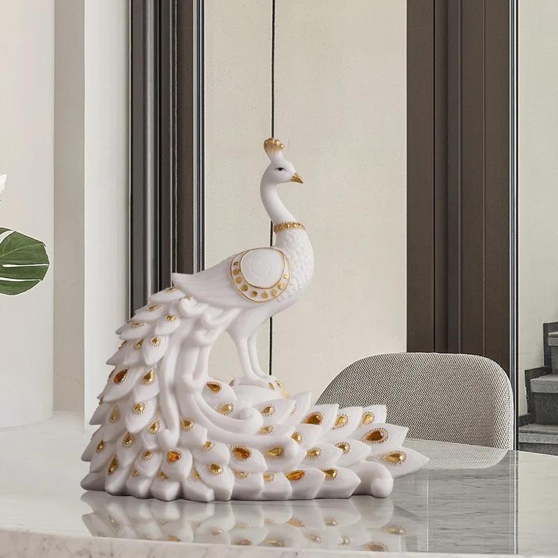Ceramic Ornament Artificial Animal Sculpture Peacock Golden Bird Phoenix Decorative Figurines Home Decoration Accessories
