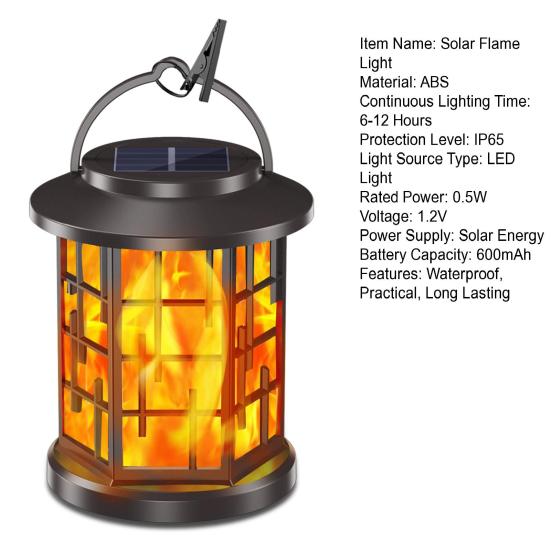 Solar Flame Light Outdoor Waterproof Hanging Solar Light Automatic ON/OFF Decorative Flickering Flame Solar Lantern