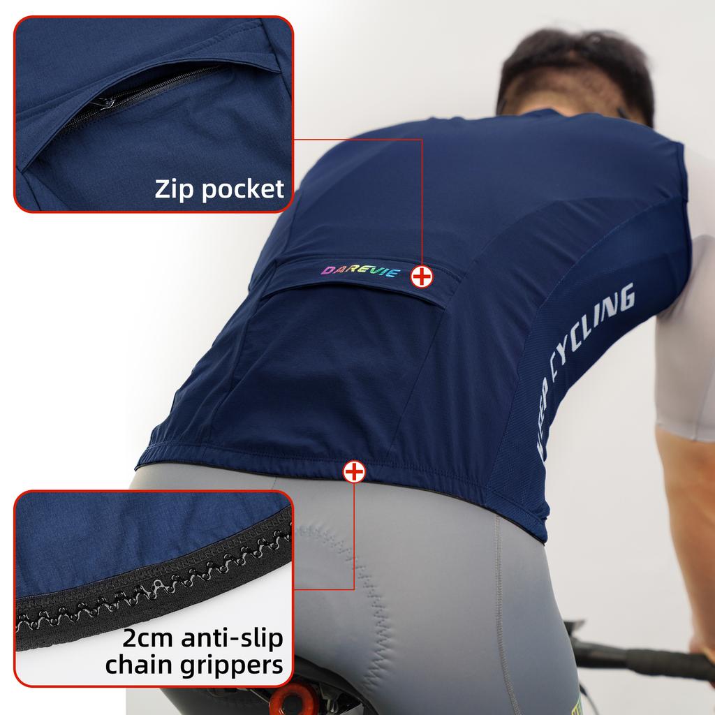 Darevie Oem Odm Black Blue Windbreaker Sleeveless Cycling Windproof Jacket Cycling Vest