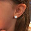 Round Synthetic Opal Earrings, Four Pronged Bezel Set White Fire Opal Women's Earrings, Minimalist Basic Jewelry Gift