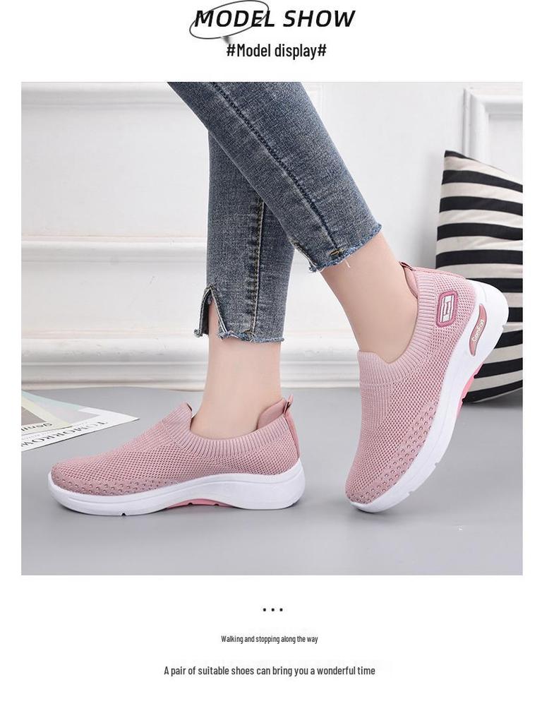 Prodyšné slip-on boty z Flyknitu pro ženy, neformální, s měkkou podrážkou, pro seniory a střední věk