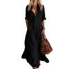 Women's Casual Dresses - Bohemian V-neck Shirt Collar Mid-length Loose Flowy Swing Vacation Dress Women