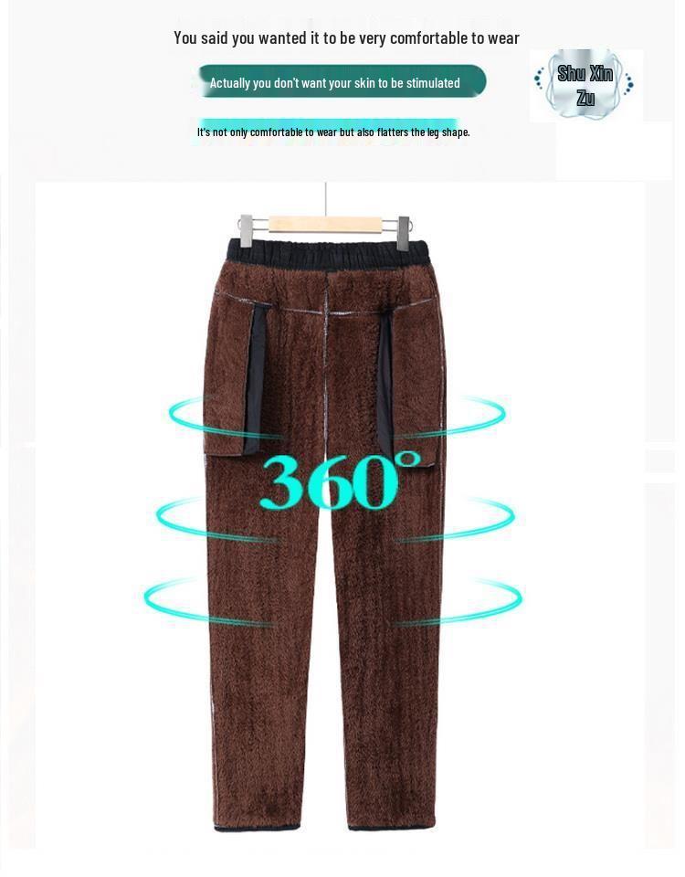 Women's High-Waist Fleece-Lined Lambswool Cotton Pants for Winter