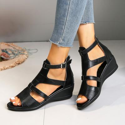 Sandali Romani Casual da Donna in Morbida Pelle Sandali Estivi da Donna Nuovi con Zeppa e Plateau a Suola Morbida Sandali di Design alla Moda con Cavità