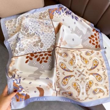 71Cm imitation silk small square scarf burgundy baroque pattern silk scarf versatile professional scarf spring and summer decorative scarf