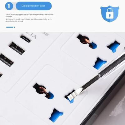 Filtro de Linha Múltiplo com Extensão de 2m 6 Tomadas AC e 3 Tomadas USB Filtro de Linha Botão de Ligar Seguro 1 Tipo C