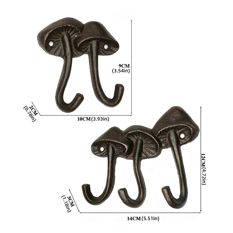 Wall Mounted Metal Mushroom Wall Hook Rack Key Hat and Bag Holder with Dark Finish for Entryway Bedroom Storage