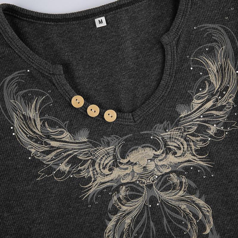 Y2k Fairy Grunge Diamonds Graphic Print Crop Top Autumn Long Sleeve Slim Fit Pullovers Tees Women Vintage White Crop Top Clothes