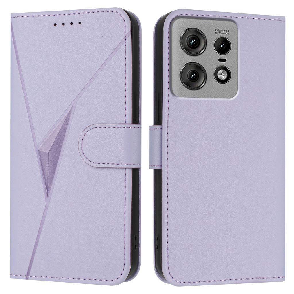 For Motorola Edge 50 Pro 5G Case Triangle Imprint Leather Phone Cover with Lanyard