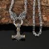 Retro Viking Bear Claw Hammer Pendant Necklace - Stainless Steel Chain, Fashionable & Trendy Jewelry
