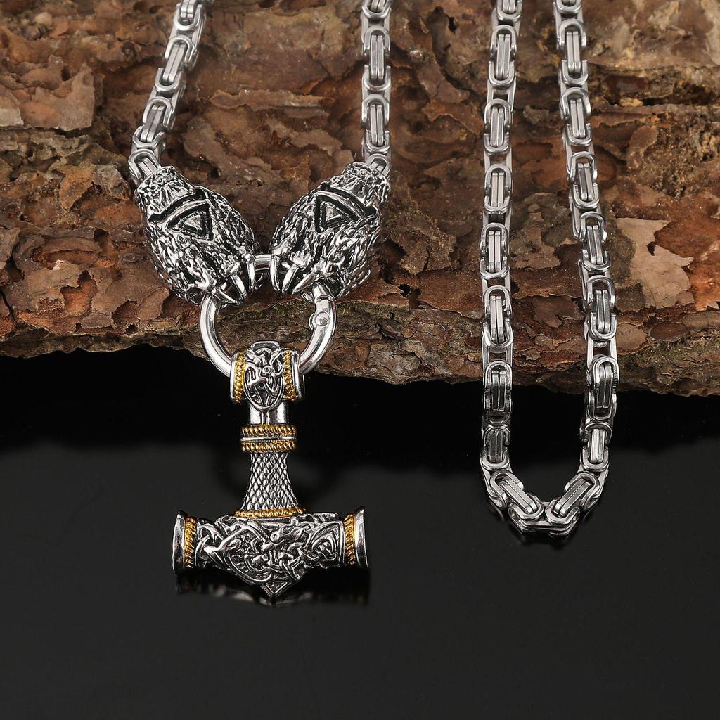 Collana Ciondolo Martello Artiglio d'Orso Vichingo Retrò - Catena in Acciaio Inossidabile, Gioielli alla Moda & Trendy